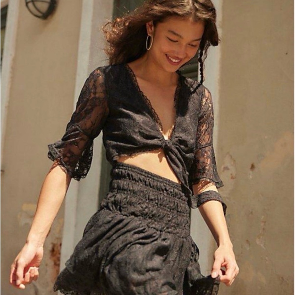 Free People Lala Lace Backless Tie-Front Dress